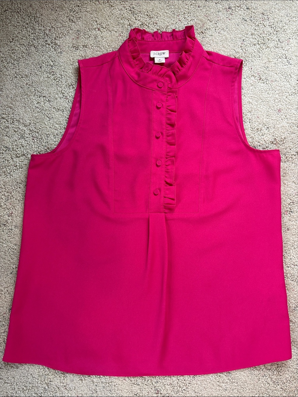 J. Crew Sleeveless Ruffle-Front Mock Neck Camisole in Fuchsia
